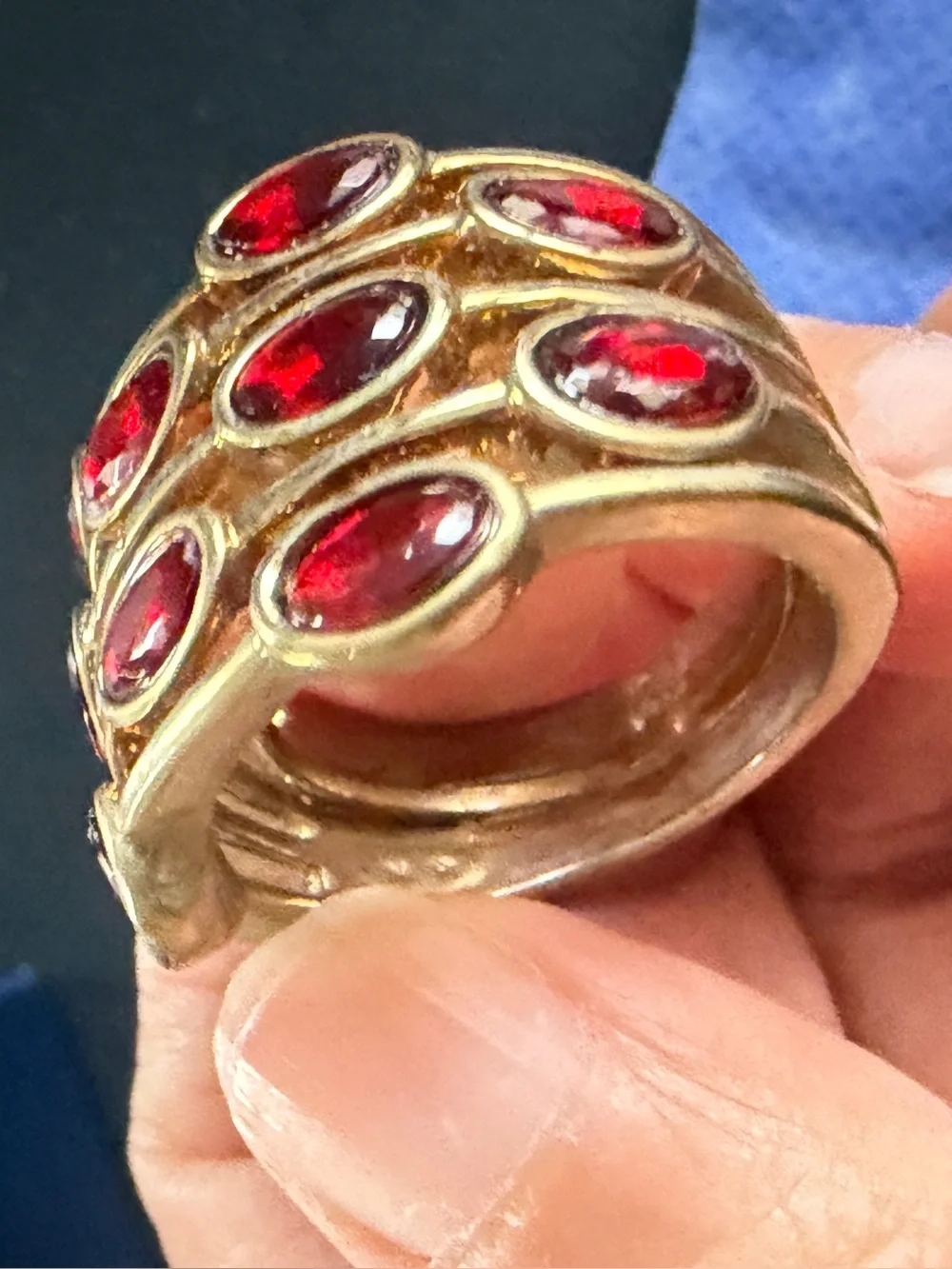 Avon Women’s Gold-Tone Multi-Row Red Stone Ring